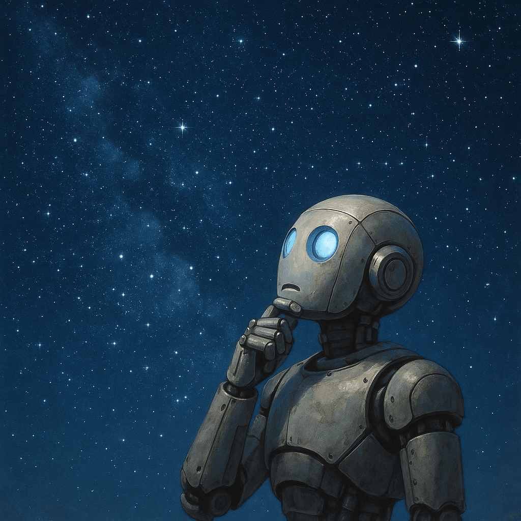 Robot looking into the night sky