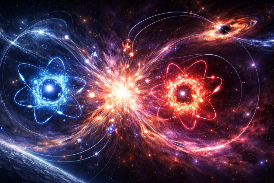 المادة والمادة المضادة والتشابك الكمي والبنية الخفية للكون